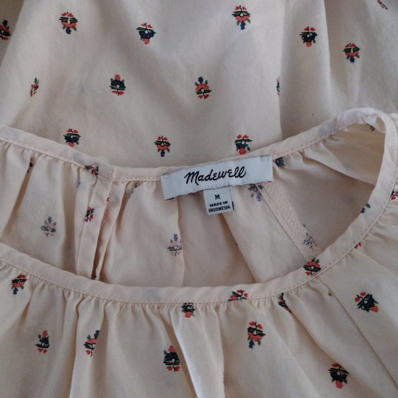 Madewell Women's Multicolored Gathered Puff-Sleeve Crop‎ Top M - Picture 11 of 11